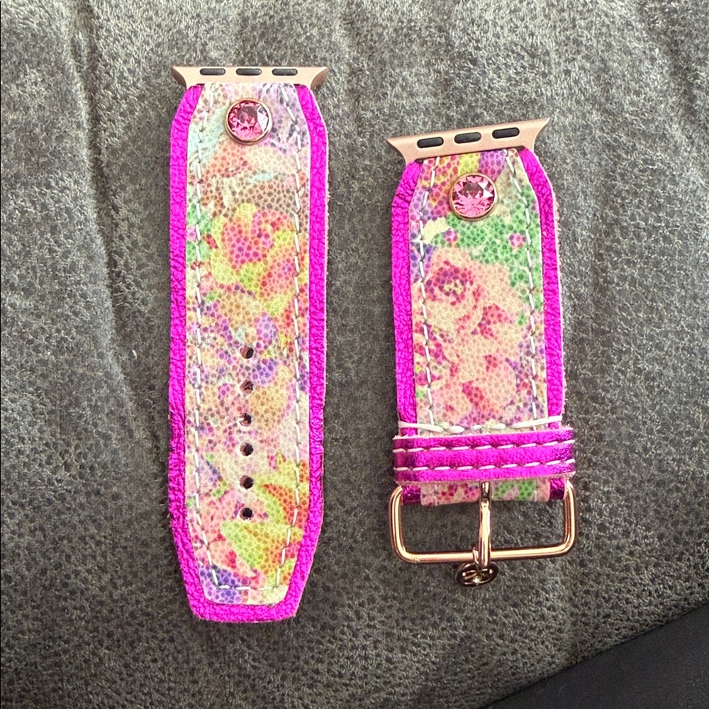 Floral Pink Leather Watch Band for Women